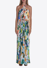 L
IDEE Deese Halterneck Floral Plisse Maxi Dress Multicolor DEESSEGOWN POSITANOFLORAL