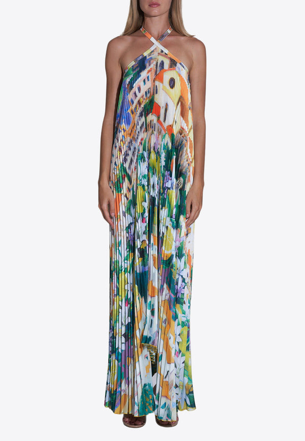 L
IDEE Deese Halterneck Floral Plisse Maxi Dress Multicolor DEESSEGOWN POSITANOFLORAL