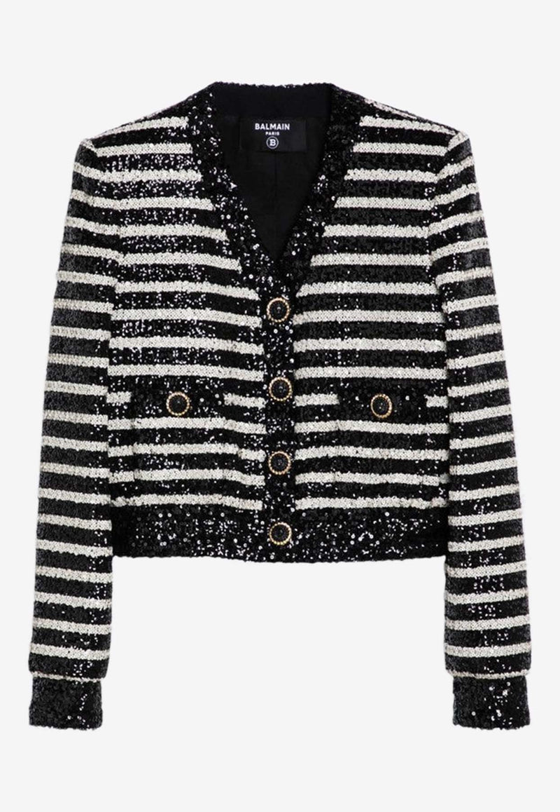 Balmain Sequined Stripe Blazer Black DF1KL180XJ31/P_BALMA-EAB