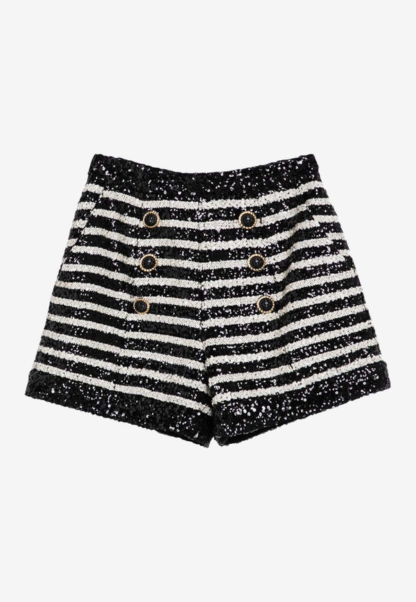 Balmain Sequined Stripe Mini Shorts Black DF1PA265XJ31/P_BALMA-EAB