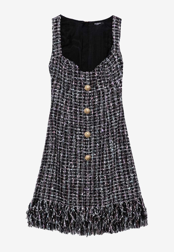 Balmain Tweed Fringe Mini Dress Black DF1R5064XJ24/P_BALMA-EAH