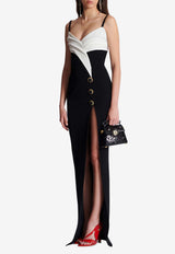 Balmain Two-Tone Crepe Maxi Dress Black DF1RN180VB00WHITE/BLACK