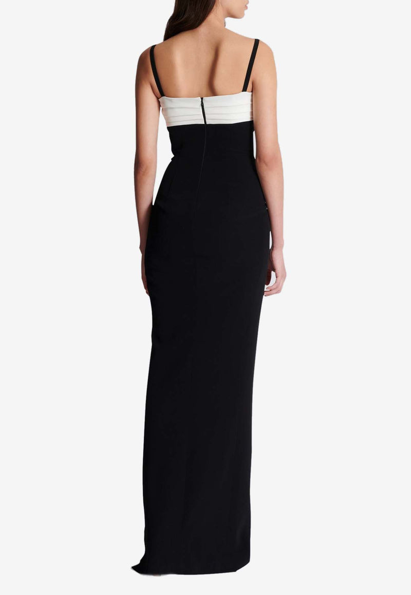 Balmain Two-Tone Crepe Maxi Dress Black DF1RN180VB00WHITE/BLACK