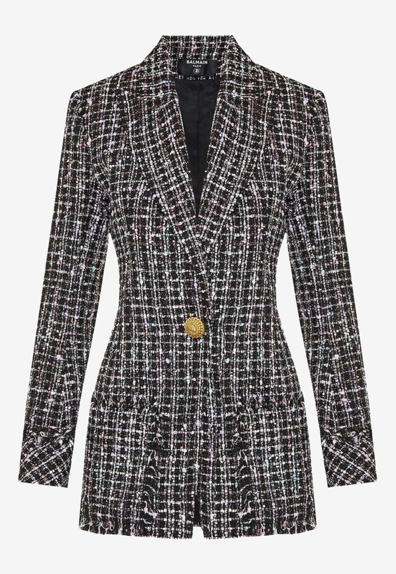 Balmain Single-Breasted Tweed Jacket Black DF1SE096XJ24BLACK