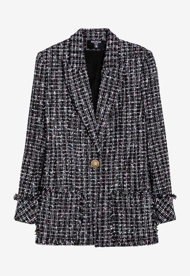 Balmain Single-Breasted Tweed Blazer Black DF1SE096XJ24/P_BALMA-EAH