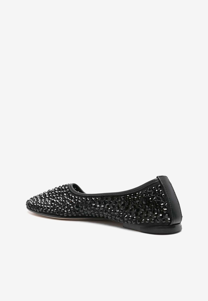 DEAR FRANCES Balla Crystals Mesh Ballet Flats Black DFBLCL03BLACK