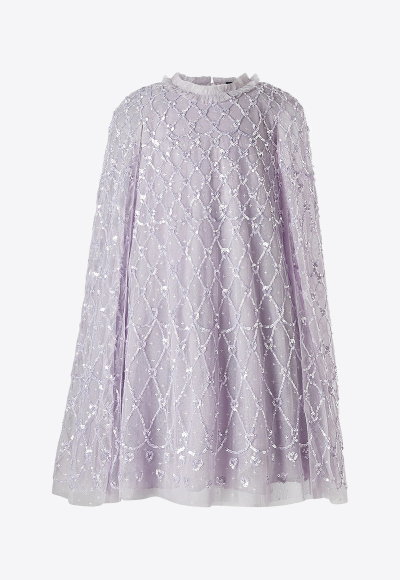 Needle 
Thread Kids Girls Heart Lattice Cape Dress DG-CP-03-KPF24-DLILILAC/LAVENDAR