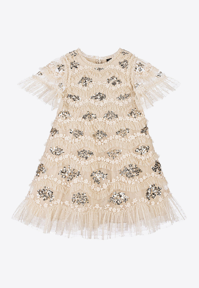 Needle 
Thread Kids Girls Daisy Wave Sequined Dress Beige DG-SS-08-KCR25-DUSBEIGE