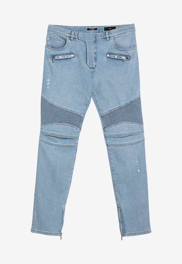 Balmain Skinny Biker Jeans Light Blue DH1MG009DE59/P_BALMA-6FC