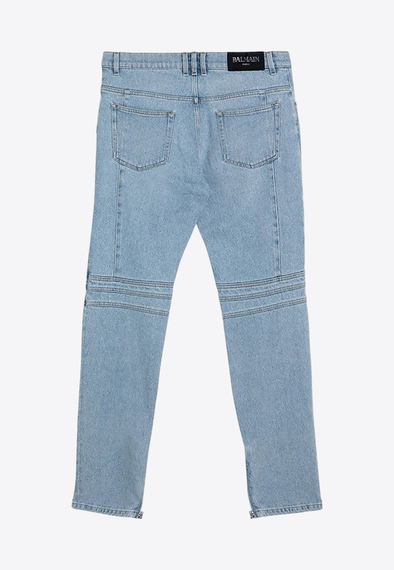 Balmain Skinny Biker Jeans Light Blue DH1MG009DE59/P_BALMA-6FC