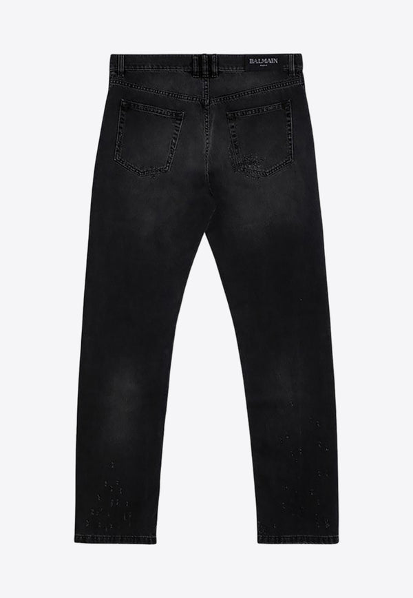 Balmain Distressed Ripped Jeans Black DH1MI043DE68/P_BALMA-0PC