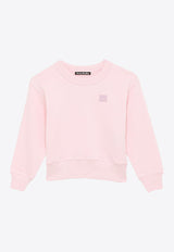 Acne Studios Kids Girls Face Logo Patch Crewneck Sweatshirt Pink DI0021CO/O_ACNE-AD4