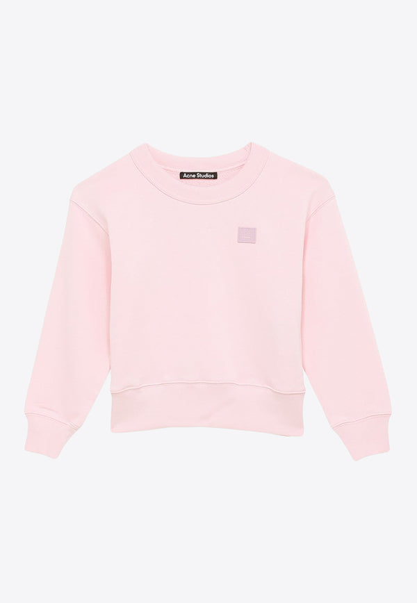 Acne Studios Kids Girls Face Logo Patch Crewneck Sweatshirt Pink DI0021CO/O_ACNE-AD4