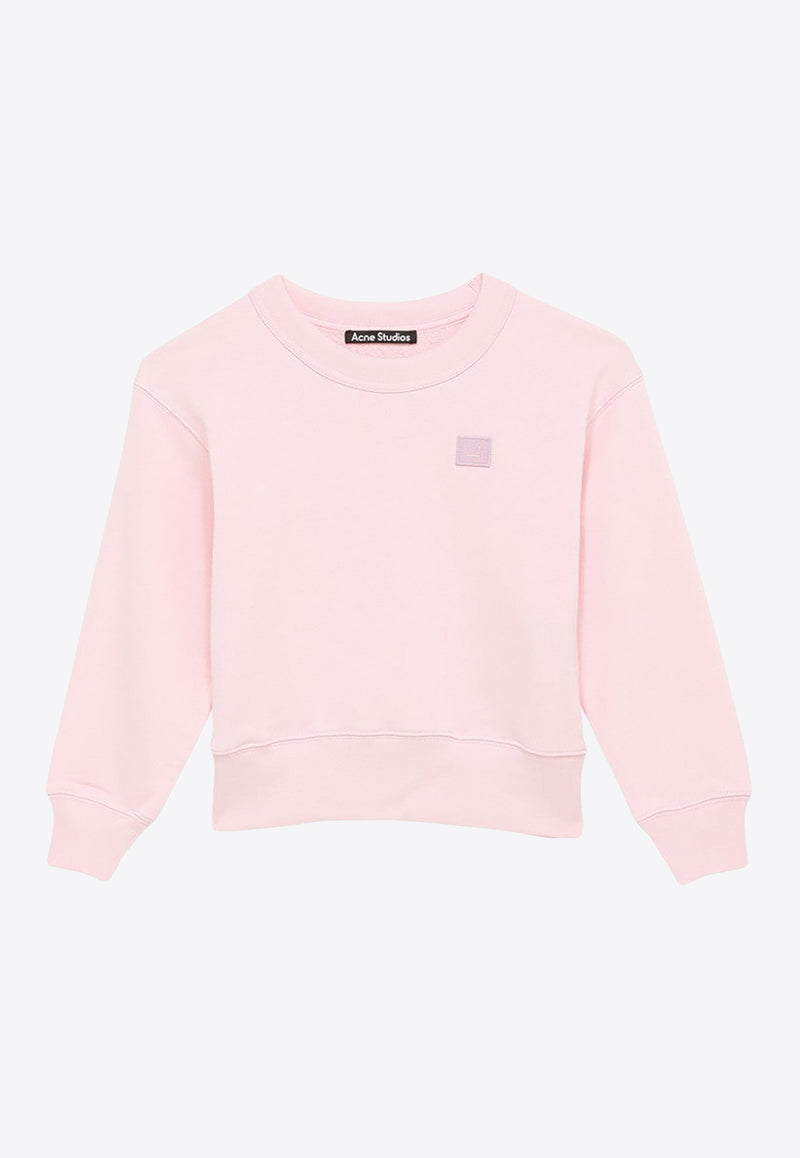 Acne Studios Kids Girls Face Logo Patch Crewneck Sweatshirt Pink DI0021CO/O_ACNE-AD4