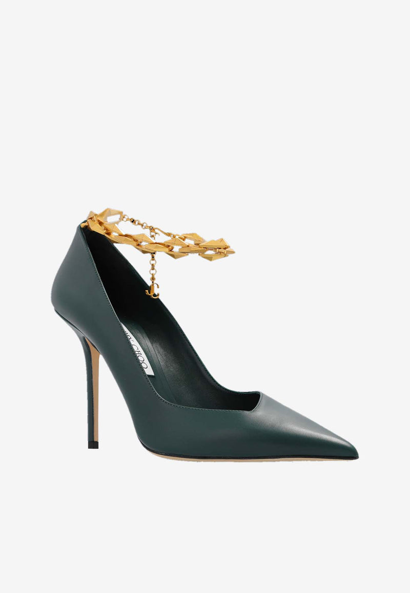 Jimmy Choo Diamond Talura 100 Pumps in Calf Leather DIAMOND TALURA100CLF DARK GREEN