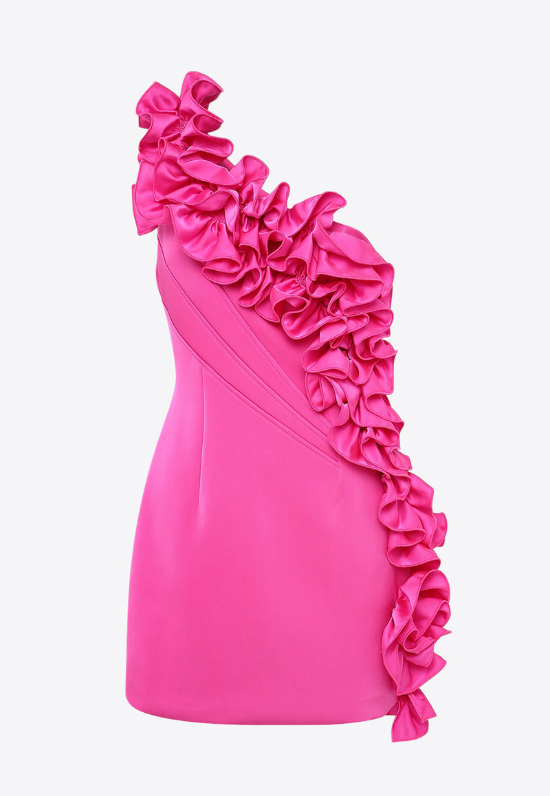 Mossman Revelation One-Shoulder Ruffled Mini Dress Fuchsia DMM130-DFUCHSIA