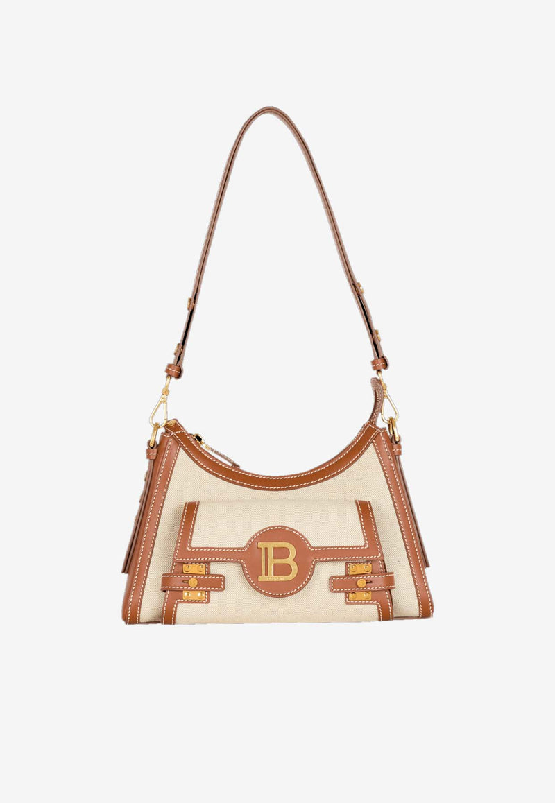 Balmain B-Buzz Leather and Canvas Hobo Bag Natural DN1BT905TCFENATURAL