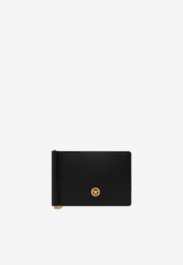 Versace Medusa Biggie Bi-Fold Clip Wallet in Grained Leather Black DPU5978 1A10544 1B00V