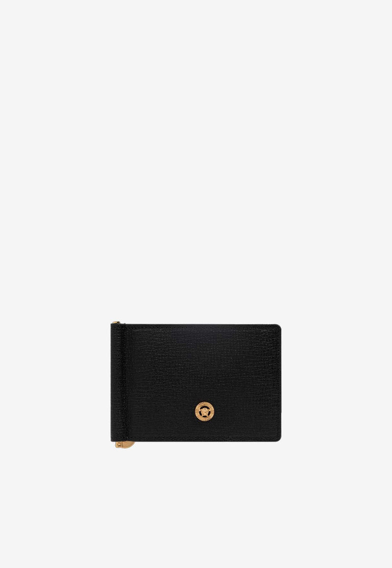 Versace Medusa Biggie Bi-Fold Clip Wallet in Grained Leather Black DPU5978 1A10544 1B00V