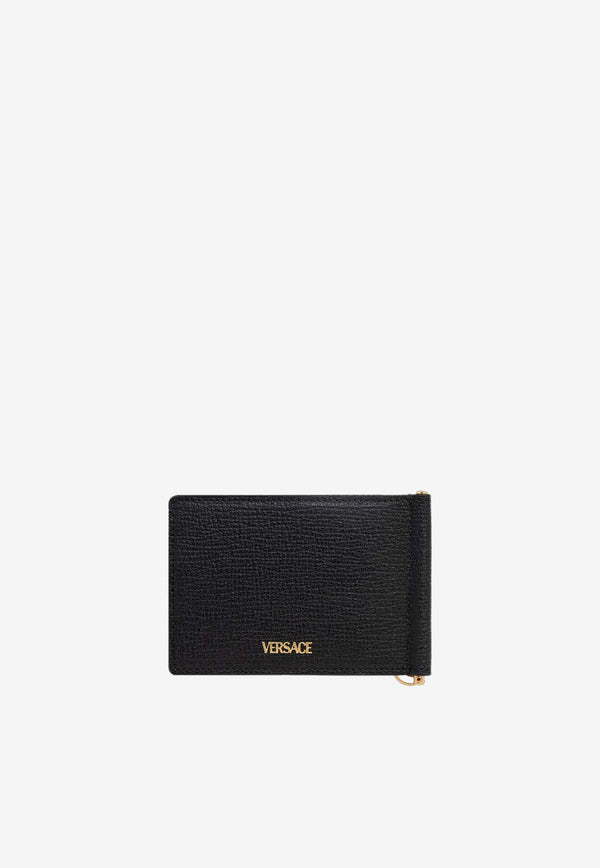 Versace Medusa Biggie Bi-Fold Clip Wallet in Grained Leather Black DPU5978 1A10544 1B00V