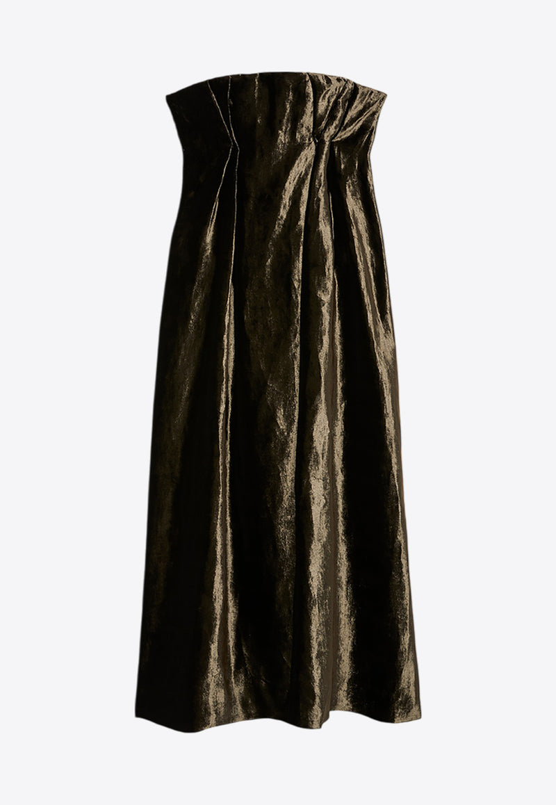 Liberowe Nava Strapless Midi Velvet Dress Khaki DR13VDOKHAKI