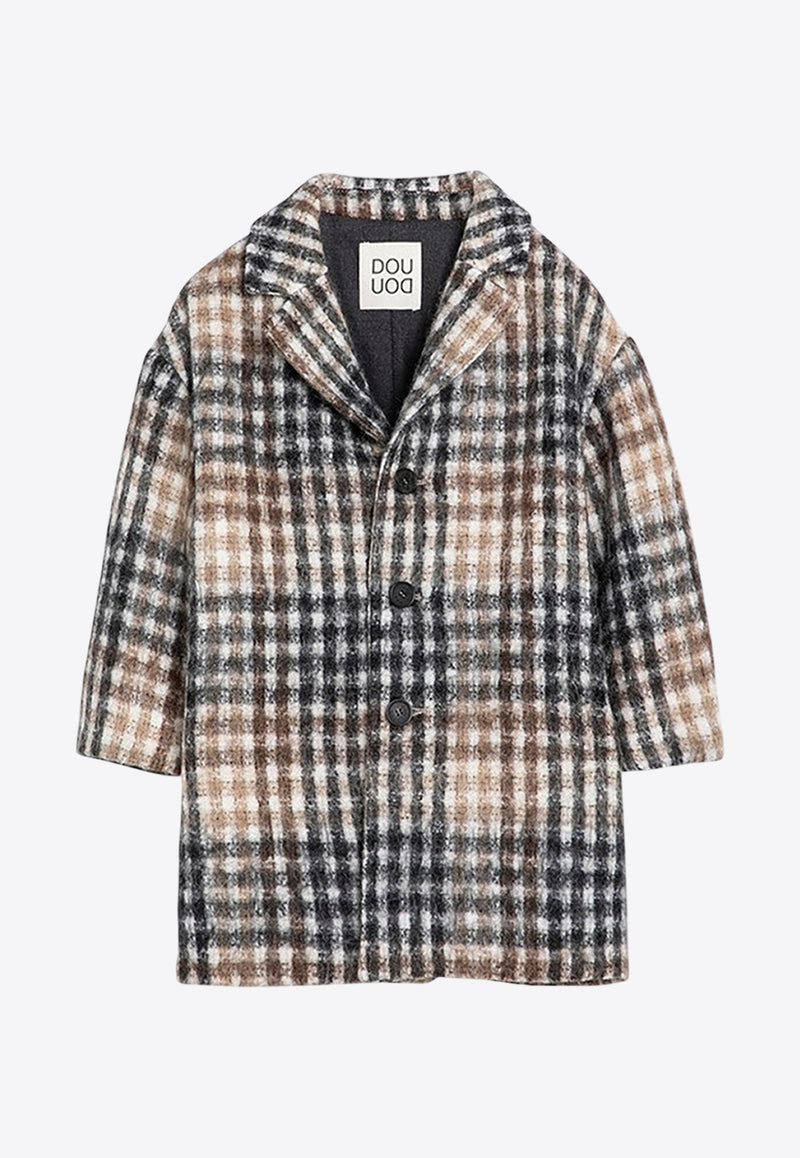 Douuod Kids Girls Single-Breasted Checked Coat Brown DV2P80-AE0195/P_DOUD-119GR