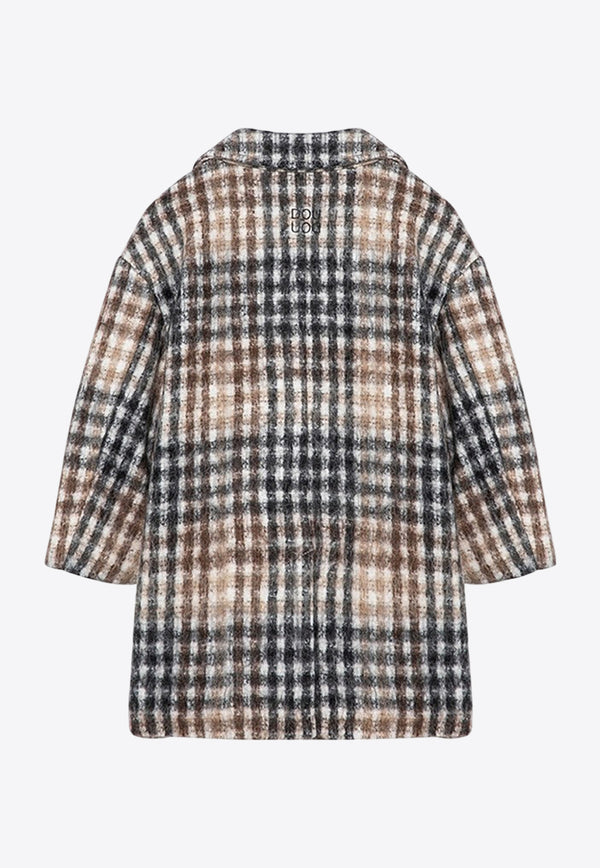 Douuod Kids Girls Single-Breasted Checked Coat Brown DV2P80-AE0195/P_DOUD-119GR