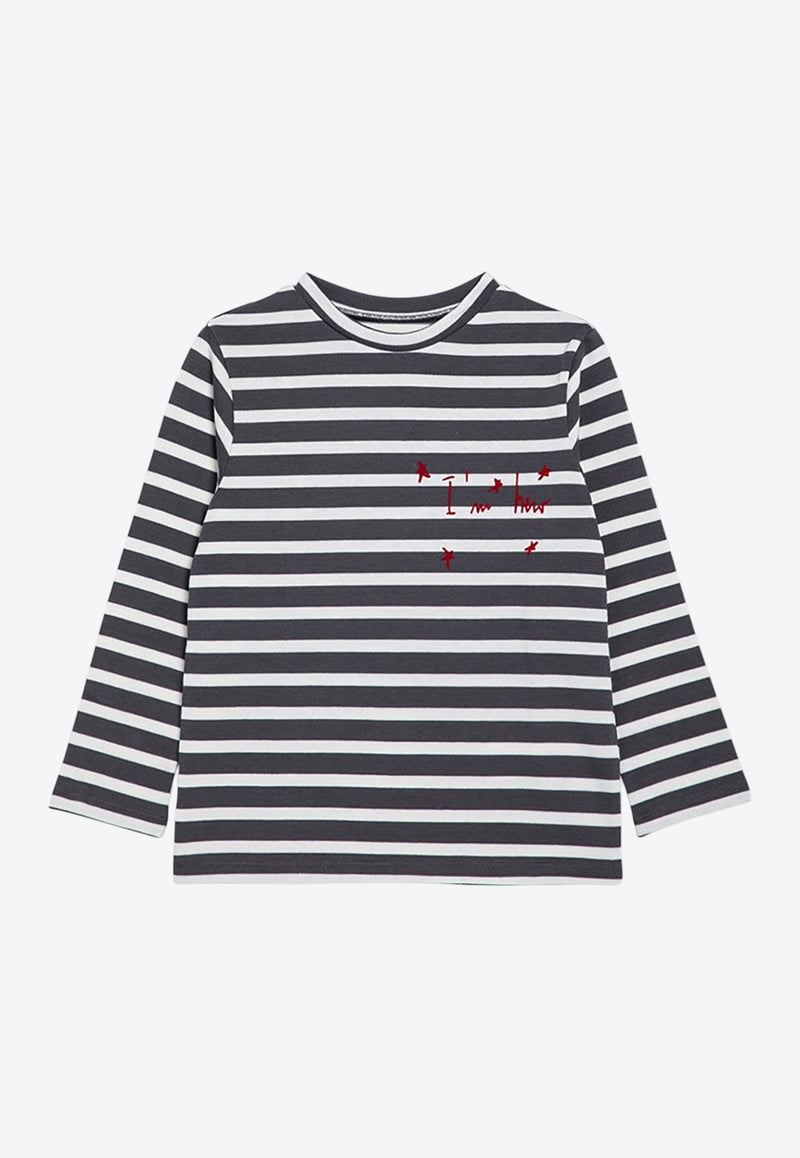 Douuod Kids Girls Long-Sleeved Stripe T-shirt Gray DV8P50-AZ2522/P_DOUD-929AV