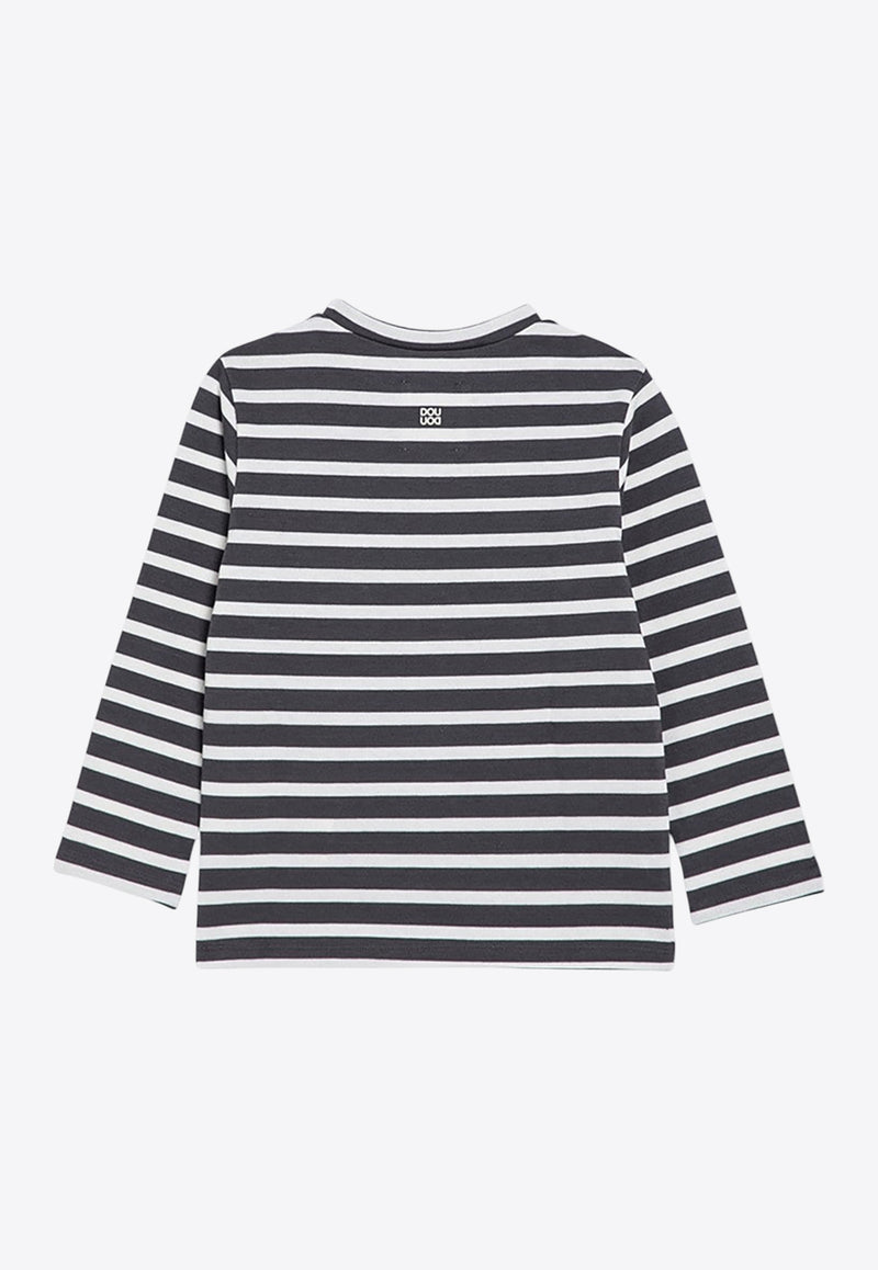 Douuod Kids Girls Long-Sleeved Stripe T-shirt Gray DV8P50-AZ2522/P_DOUD-929AV