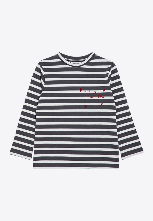 Douuod Kids Girls Long-Sleeved Stripe T-shirt Gray DV8P50-BZ2522/P_DOUD-929AV