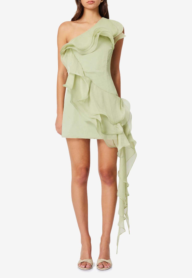 Elliatt Poppy One-Shoulder Ruffled Mini Dress Pistachio E1062429LIGHT GREEN