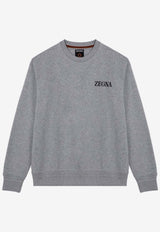 ZEGNA Logo Print Crewneck Sweatshirt Gray E872UE522A8/P_ZEGNA-K95