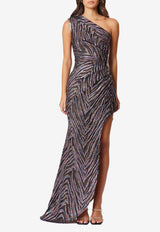 Elliatt Mikayla Jacquard Mesh One-Shoulder Gown Black EH3102415BLACK MULTI