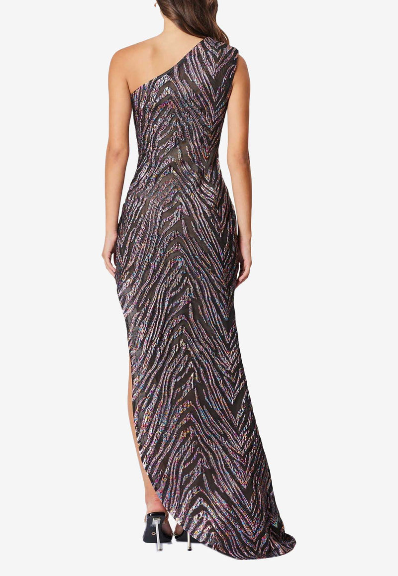 Elliatt Mikayla Jacquard Mesh One-Shoulder Gown Black EH3102415BLACK MULTI