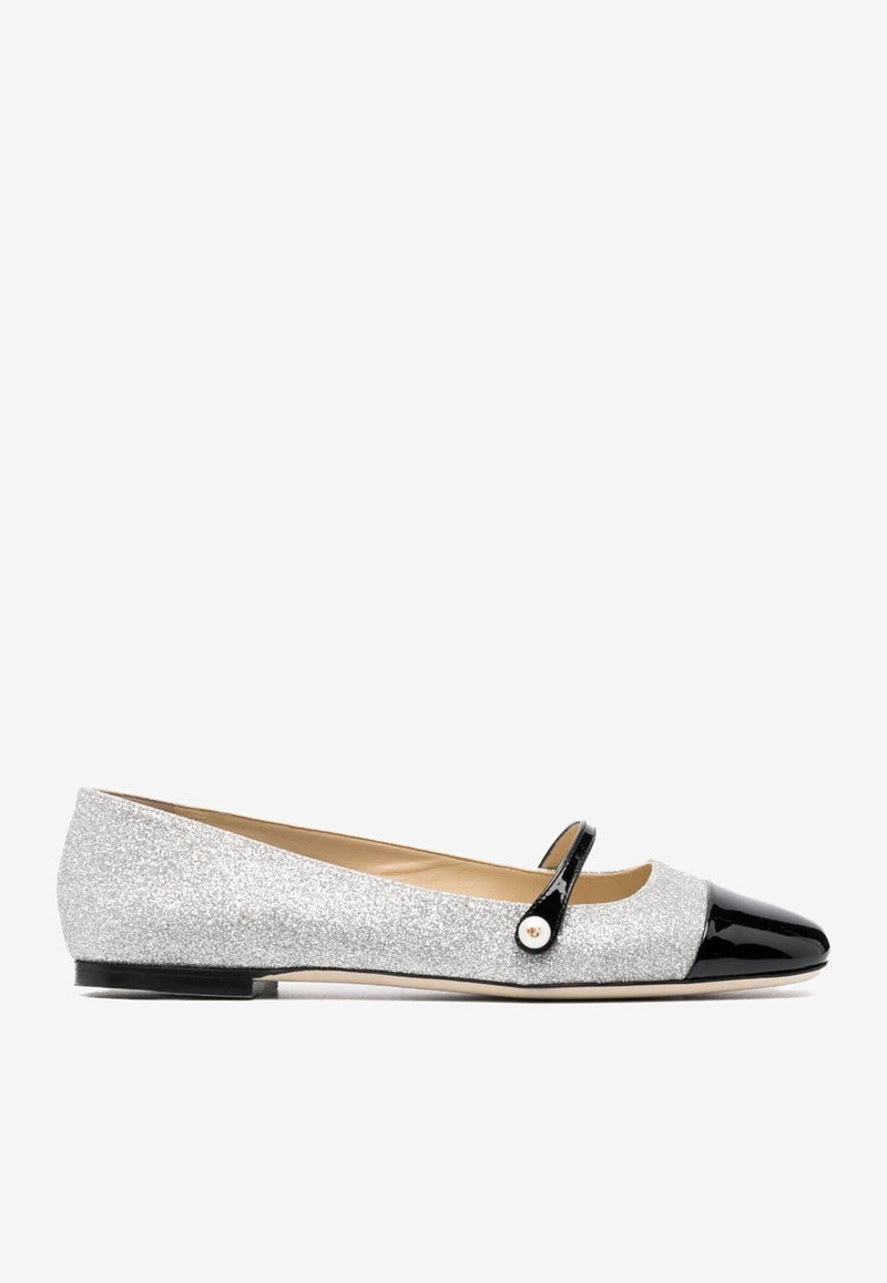 Jimmy Choo Elisa Glitter Ballet Flats ELISA FLAT PFG BLACK/SILVER