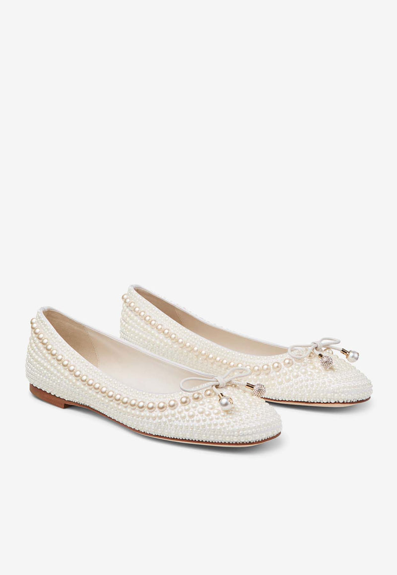 Jimmy Choo Elme Pearl Embellished Flats ELME FLAT WOZ WHITE/WHITE