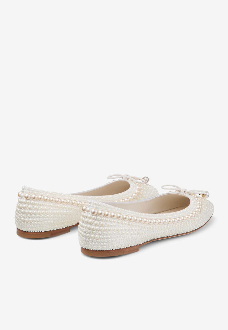 Jimmy Choo Elme Pearl Embellished Flats ELME FLAT WOZ WHITE/WHITE