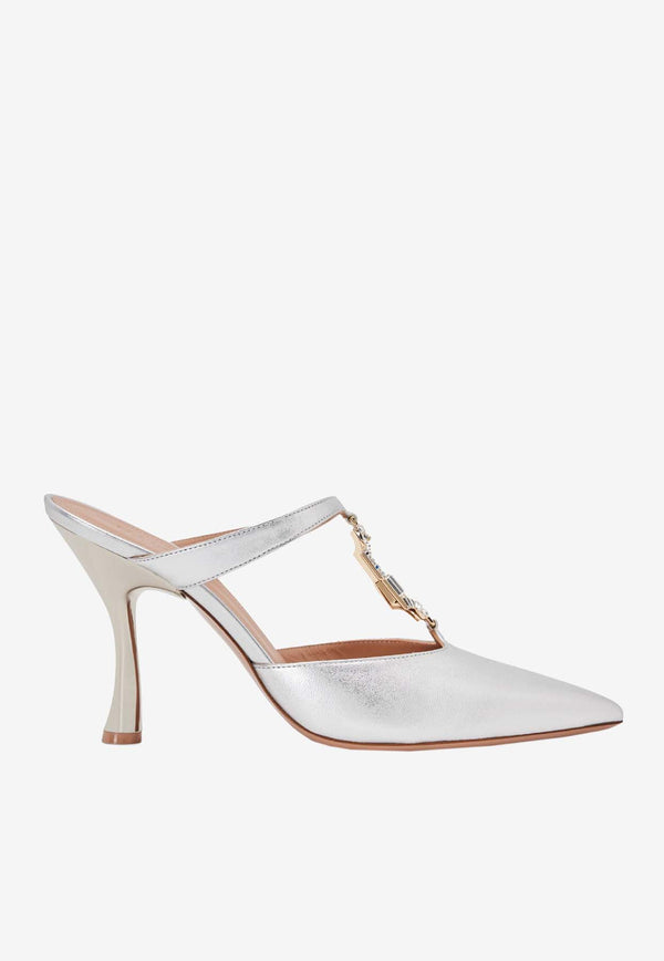 Malone Souliers Elsa 90 Crystal-Embellished Mules in Leather ELSA 90-8 SILVER