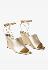 Jimmy Choo Elyna 85 Wedge Sandals in Metallic Nappa Leather ELYNA 85 MNA GOLD