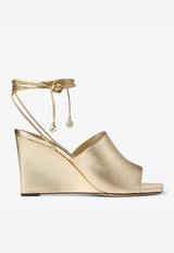 Jimmy Choo Elyna 85 Wedge Sandals in Metallic Nappa Leather ELYNA 85 MNA GOLD