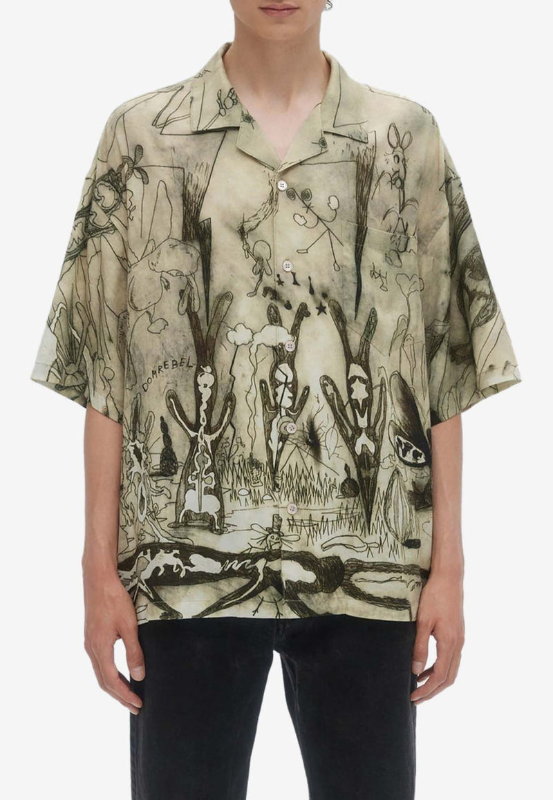 Dom Rebel Elysium Short Sleeved Printed Shirt Beige ELYSIUMCAMP COLLAR SHIRTBEIGE