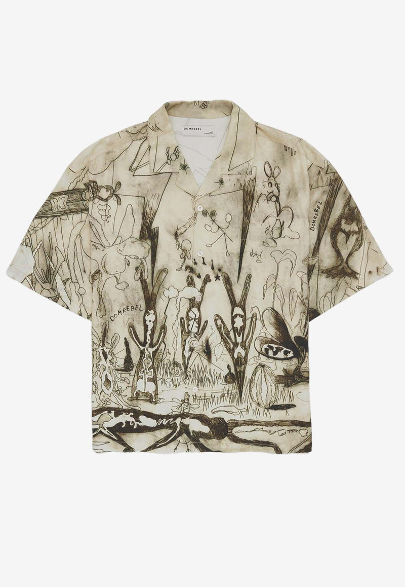 Dom Rebel Elysium Short Sleeved Printed Shirt Beige ELYSIUMCAMP COLLAR SHIRTBEIGE