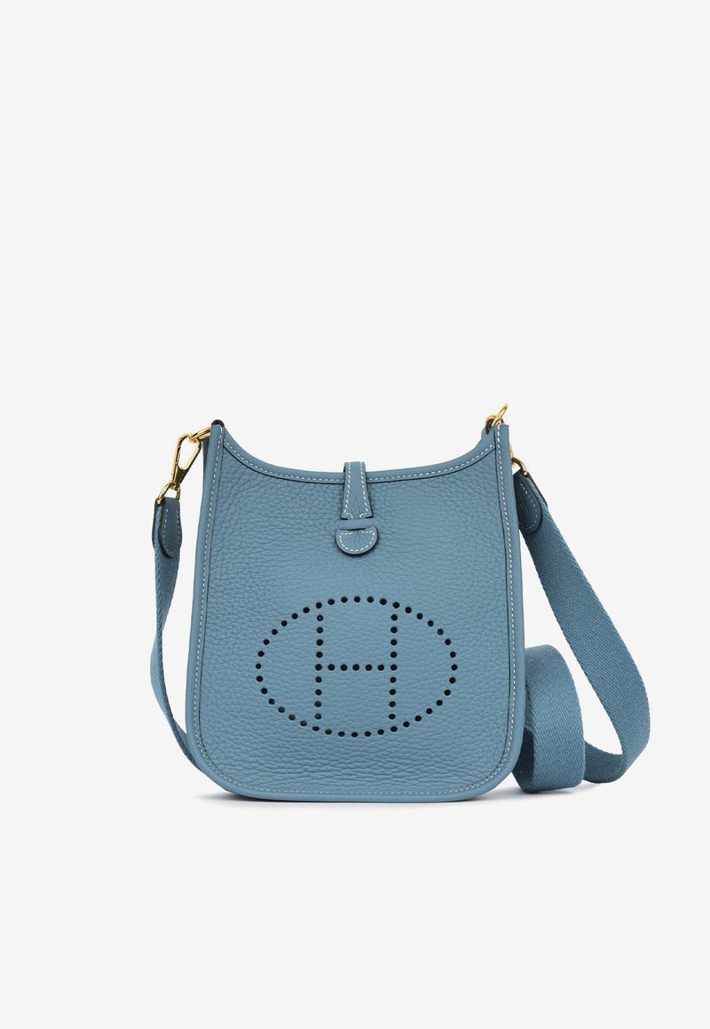 Hermès Mini Evelyne 16 in Bleu Jean Clemence Leather with Gold Hardware