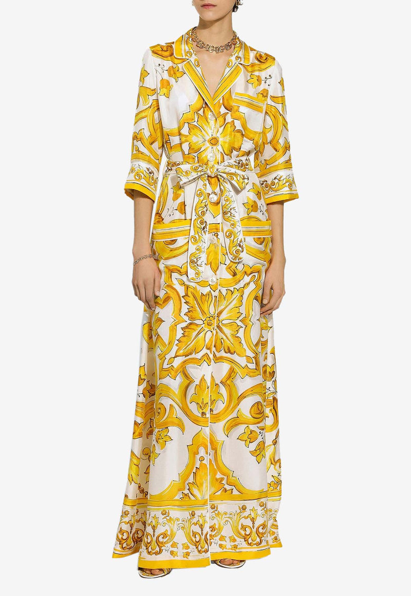 Dolce 
Gabbana Majolica Print Maxi Shirt Dress in Silk F0AH2T HI1BD HG3TN Yellow