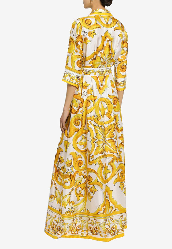 Dolce 
Gabbana Majolica Print Maxi Shirt Dress in Silk F0AH2T HI1BD HG3TN Yellow