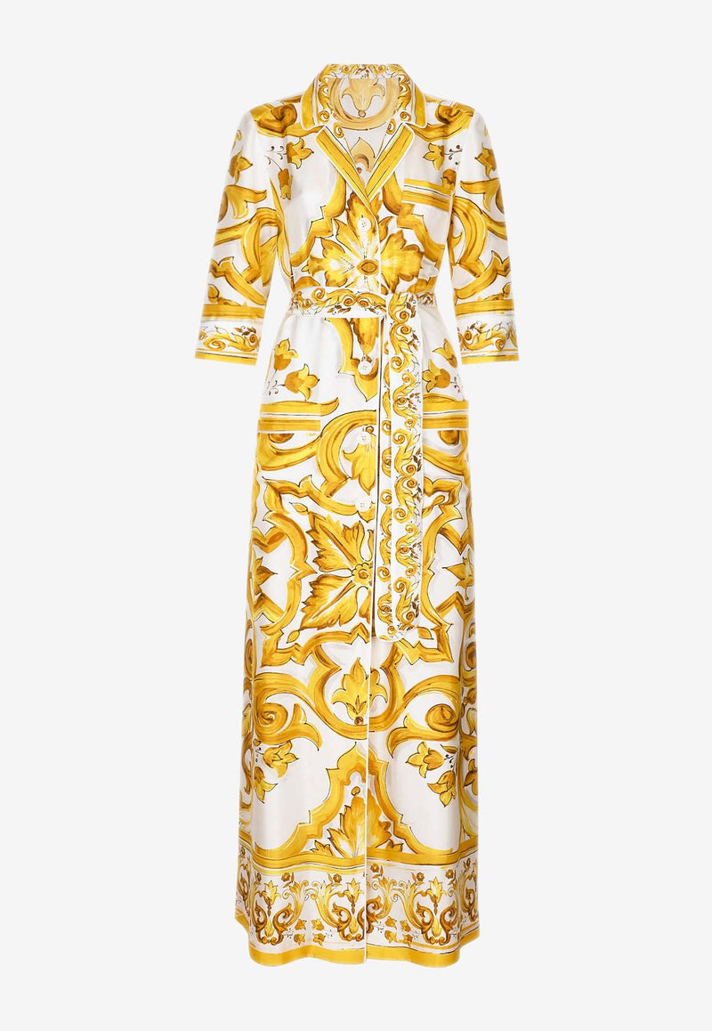 Dolce 
Gabbana Majolica Print Maxi Shirt Dress in Silk F0AH2T HI1BD HG3TN Yellow