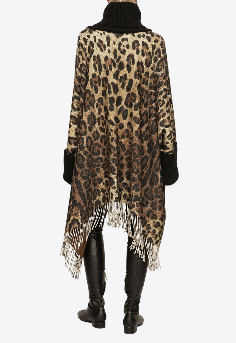 Dolce 
Gabbana Leopard Print Wool Cashmere Fringed Poncho Brown F0W0BT GDBW2 HA93M