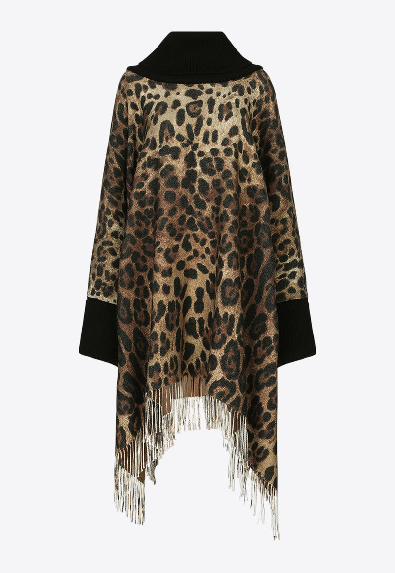 Dolce 
Gabbana Leopard Print Wool Cashmere Fringed Poncho Brown F0W0BT GDBW2 HA93M