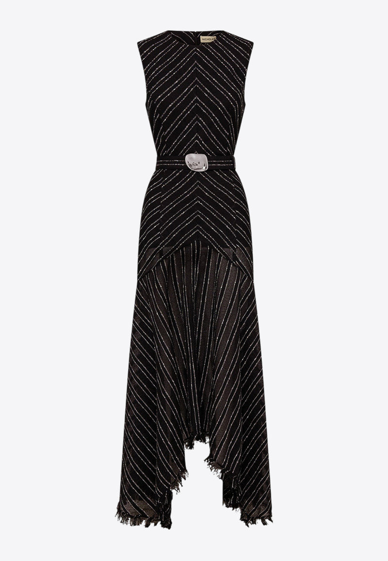 NICHOLAS Gian Asymmetric Lurex Striped Maxi Dress Black F24D2573PBBLACK MULTI