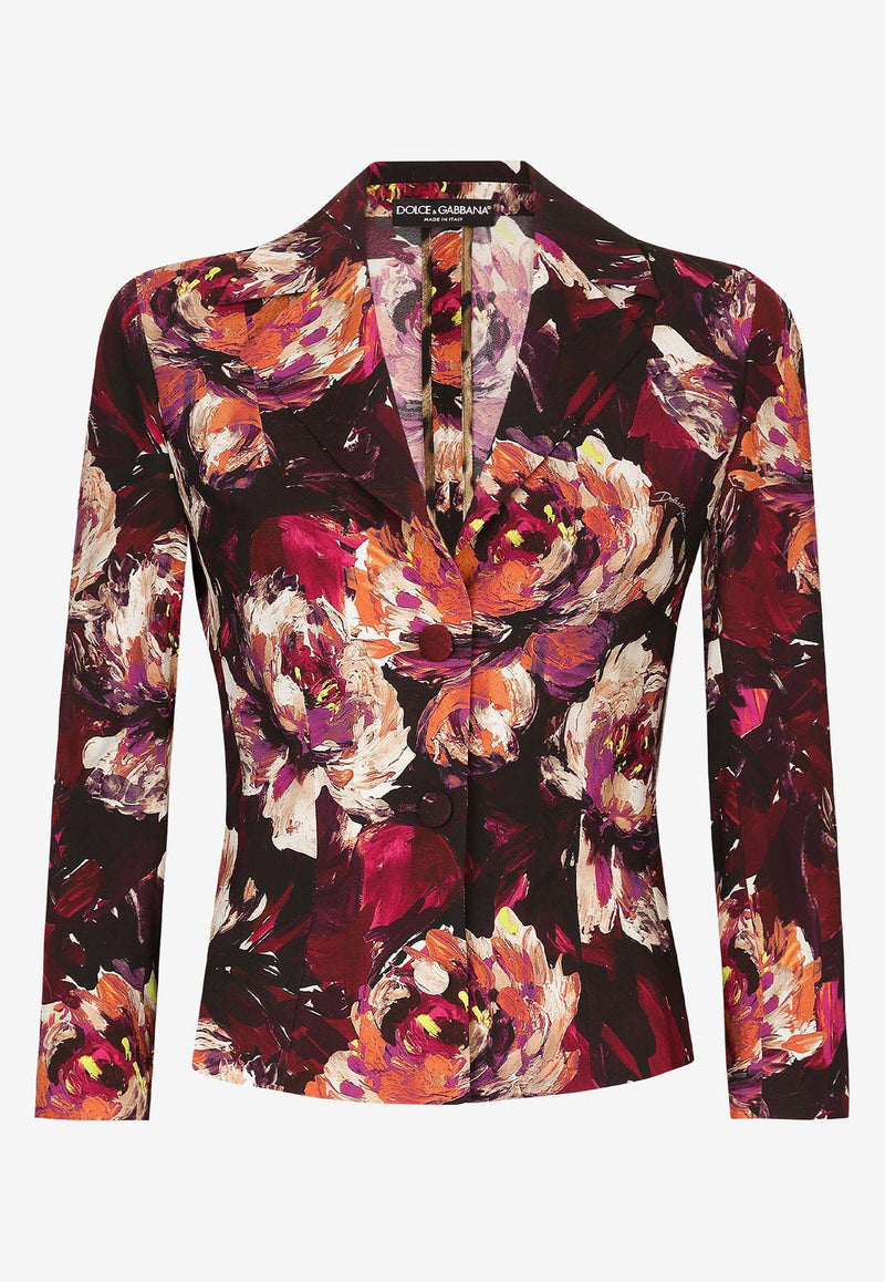 Jackets Peony-Print Single-Breasted Blazer F26S5T FSIBD HR4YC